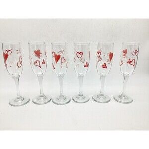 Lot 6 Libbey Champagne Flutes Hearts Red Pink White 5 Oz